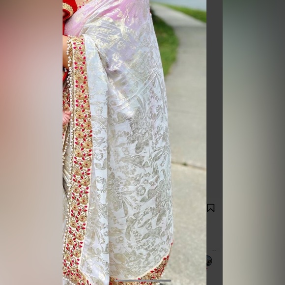 White georgette saree with pink blouse set - Picture 6 of 13